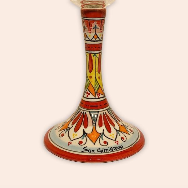 ELEGANT LEAD-FREE  CRYSTAL GLASS WITH CERAMIC STEM:  GEOMETRIC DESIGN IN RED cm.23h